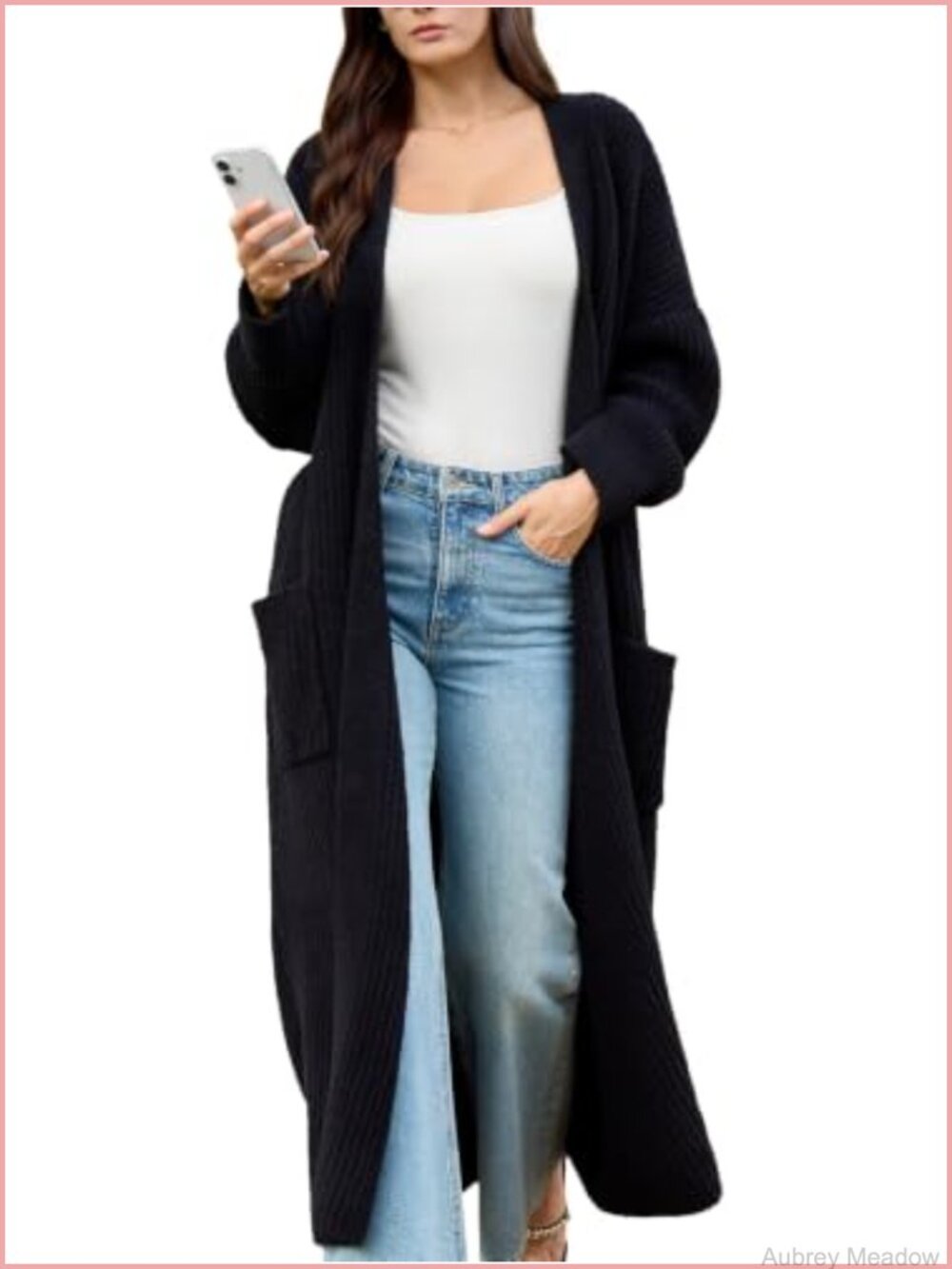 Oversized Ribbed Knit Maxi Cardigan with Pockets
